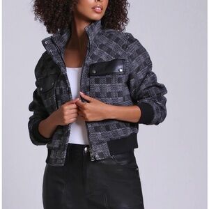 Checkered Bomber Jacket with Black Details